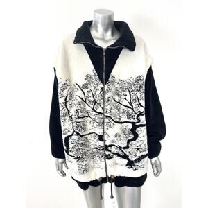 Deep Pile Fleece Jacket Womens Medium Black Cream Vintage Denali Forest Retro